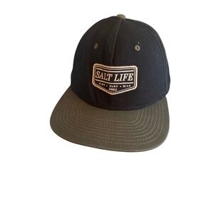Salt Life Black & Olive Green Snapback Hat Summer Boating Vacation Coastal